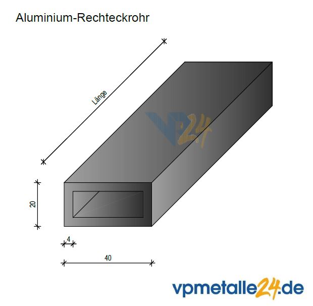 Rechteck- / 4-Kantrohre | AlMgSi0,5 EN AW6060 | gepresst T66 | Länge: 995 mm